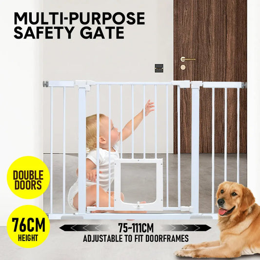 Alston 76cm Tall Baby Pet Security Gate Safety Adjustable Width with Cat Door for House Doorways Stairs Guard Extension Part Width 12cm/24cm Wall Mount - Image 2