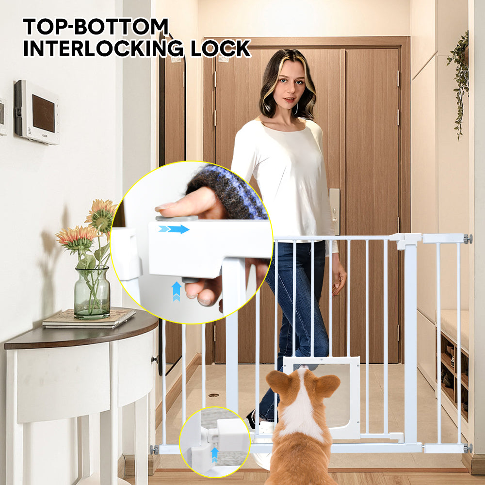 Alston 76cm Tall Baby Pet Security Gate Safety Adjustable Width with Cat Door for House Doorways Stairs Guard Extension Part Width 12cm/24cm Wall Mount - Image 4