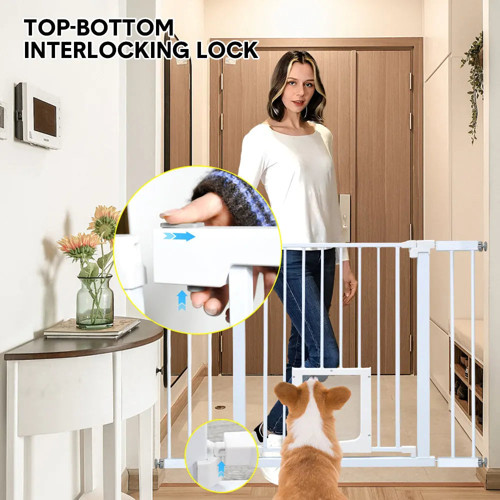 Alston 76cm Tall Baby Pet Security Gate Safety Adjustable Width with Cat Door for House Doorways Stairs Guard Extension Part Width 12cm/24cm Wall Mount - Image 4