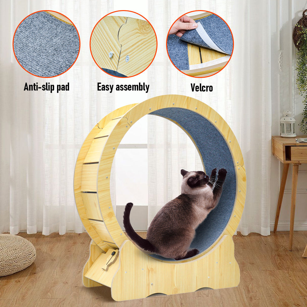 Cat Running Wheel Cat Running Wheel Ultra-Quiet Treadmill Exerciser Scratcher with Anti-Slip Carpet Detachable Runway and Safety Latch Cat Sport Runner Toy - Image 3