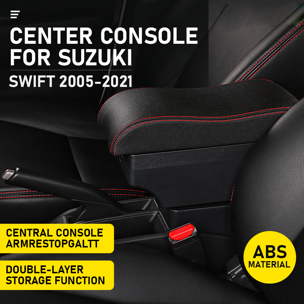 Suzuki Swift 2005-2021 Center Central Storage Car Console Seat Armrest Box Durable ABS Armrest Box Replacement Double Layer Black With USB Cable - Image 2