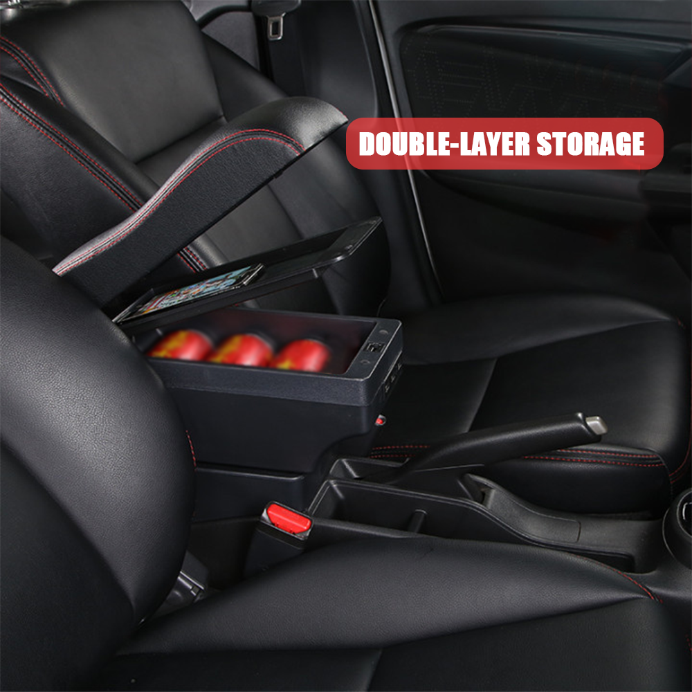 Suzuki Swift 2005-2021 Center Central Storage Car Console Seat Armrest Box Durable ABS Armrest Box Replacement Double Layer Black With USB Cable - Image 3