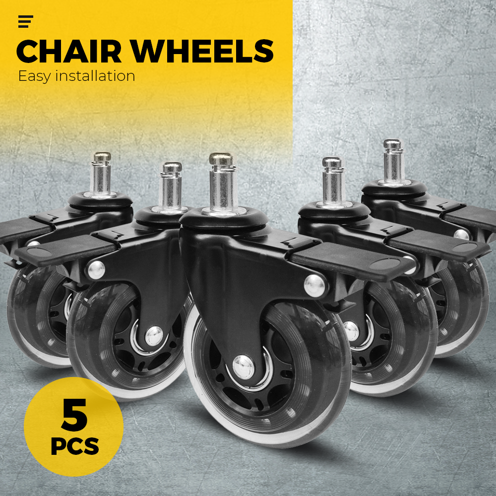 5 pcs Office Chair Casters 360 Rotatable Replacement Wheels with Locks - Image 2