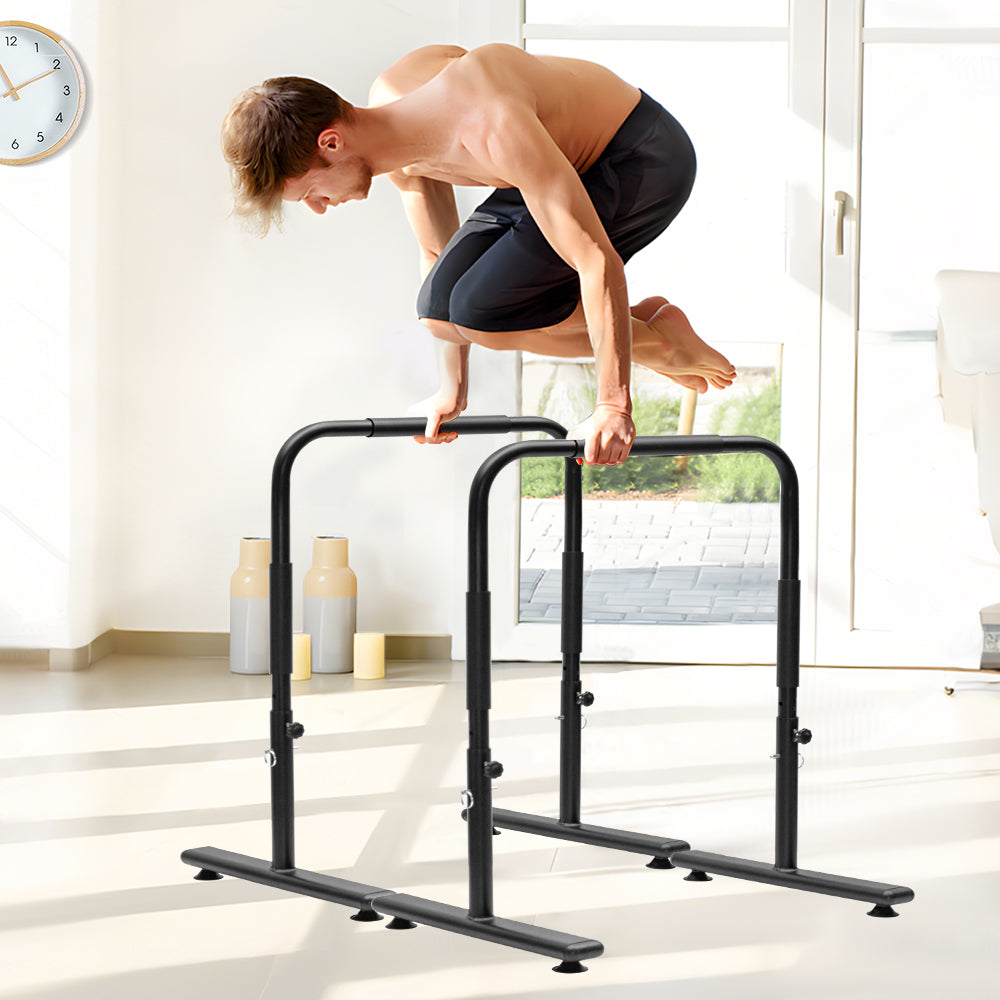 Set of 2 Functional Fitness Dip Stands Station Height Adjustable Dip Bars Portable Parallettes Calisthenics Equipment Safety for Home Gym Strength Training - Image 2