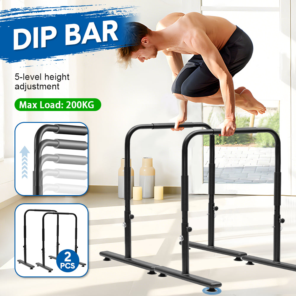 Set of 2 Functional Fitness Dip Stands Station Height Adjustable Dip Bars Portable Parallettes Calisthenics Equipment Safety for Home Gym Strength Training - Image 3