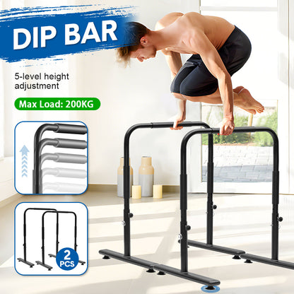 Set of 2 Functional Fitness Dip Stands Station Height Adjustable Dip Bars Portable Parallettes Calisthenics Equipment Safety for Home Gym Strength Training - Image 3