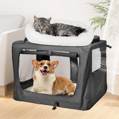 Foldable Dog Carrier Large Pet Travel Bag Portable and Breathable Car Travel Transport Kennel 72x52x52cm Load Up to 27kg with Steel Frame and Pocket Black - Image 2