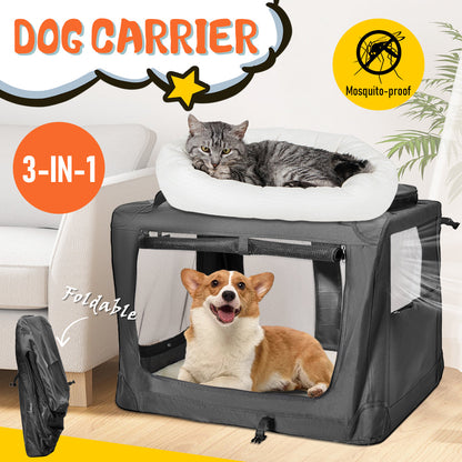 Foldable Dog Carrier Large Pet Travel Bag Portable and Breathable Car Travel Transport Kennel 72x52x52cm Load Up to 27kg with Steel Frame and Pocket Black - Image 3