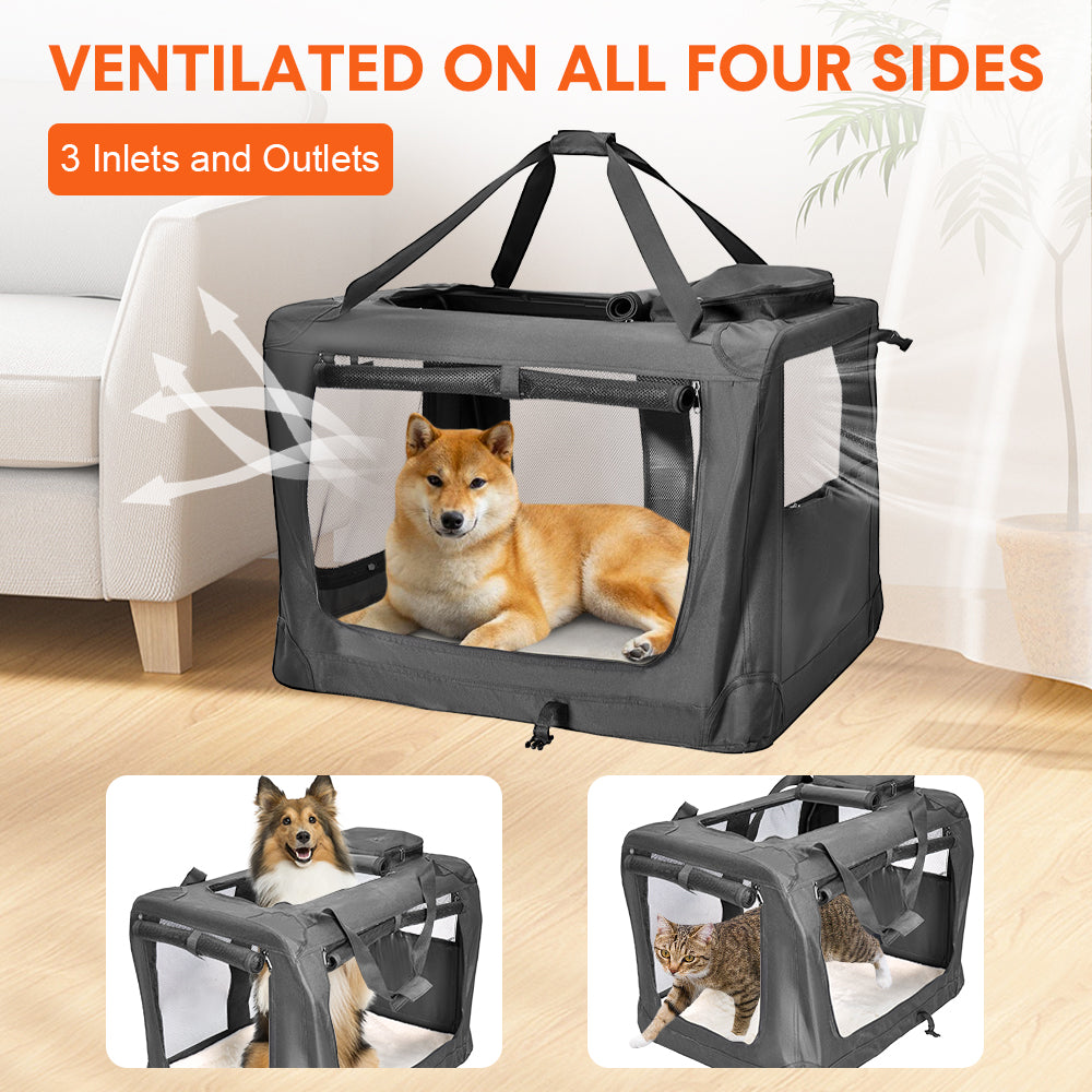 Foldable Dog Carrier Large Pet Travel Bag Portable and Breathable Car Travel Transport Kennel 72x52x52cm Load Up to 27kg with Steel Frame and Pocket Black - Image 4