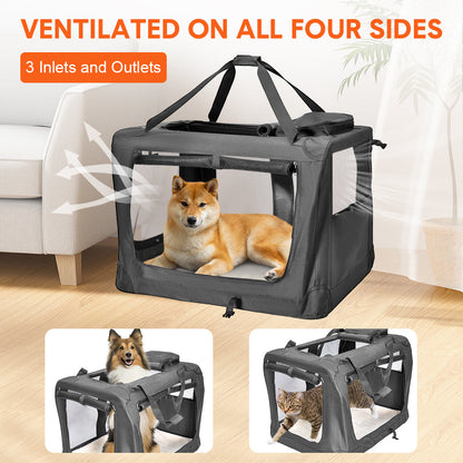 Foldable Dog Carrier Large Pet Travel Bag Portable and Breathable Car Travel Transport Kennel 72x52x52cm Load Up to 27kg with Steel Frame and Pocket Black - Image 4