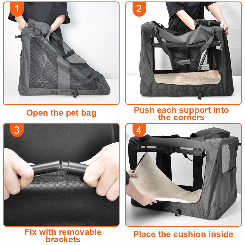 Foldable Dog Carrier Large Pet Travel Bag Portable and Breathable Car Travel Transport Kennel 72x52x52cm Load Up to 27kg with Steel Frame and Pocket Black - Image 8