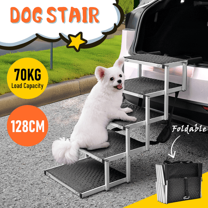 Folding Dog Stair Lightweight Aluminium Dog Ramp Adjustable Height 5 Steps Pet Ladder Loads up to 70Kg with Non-Slip Surface for Cars Trunk SUV Trucks - Image 2