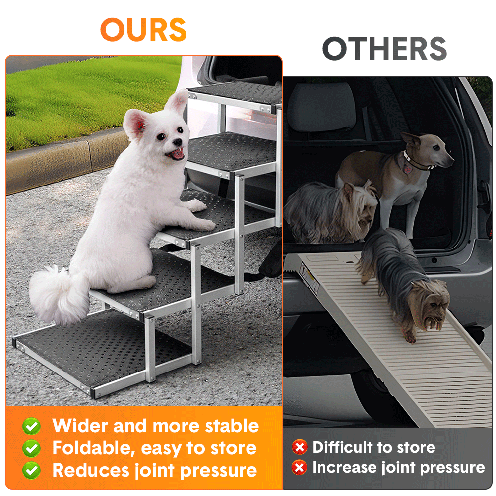 Folding Dog Stair Lightweight Aluminium Dog Ramp Adjustable Height 5 Steps Pet Ladder Loads up to 70Kg with Non-Slip Surface for Cars Trunk SUV Trucks - Image 6