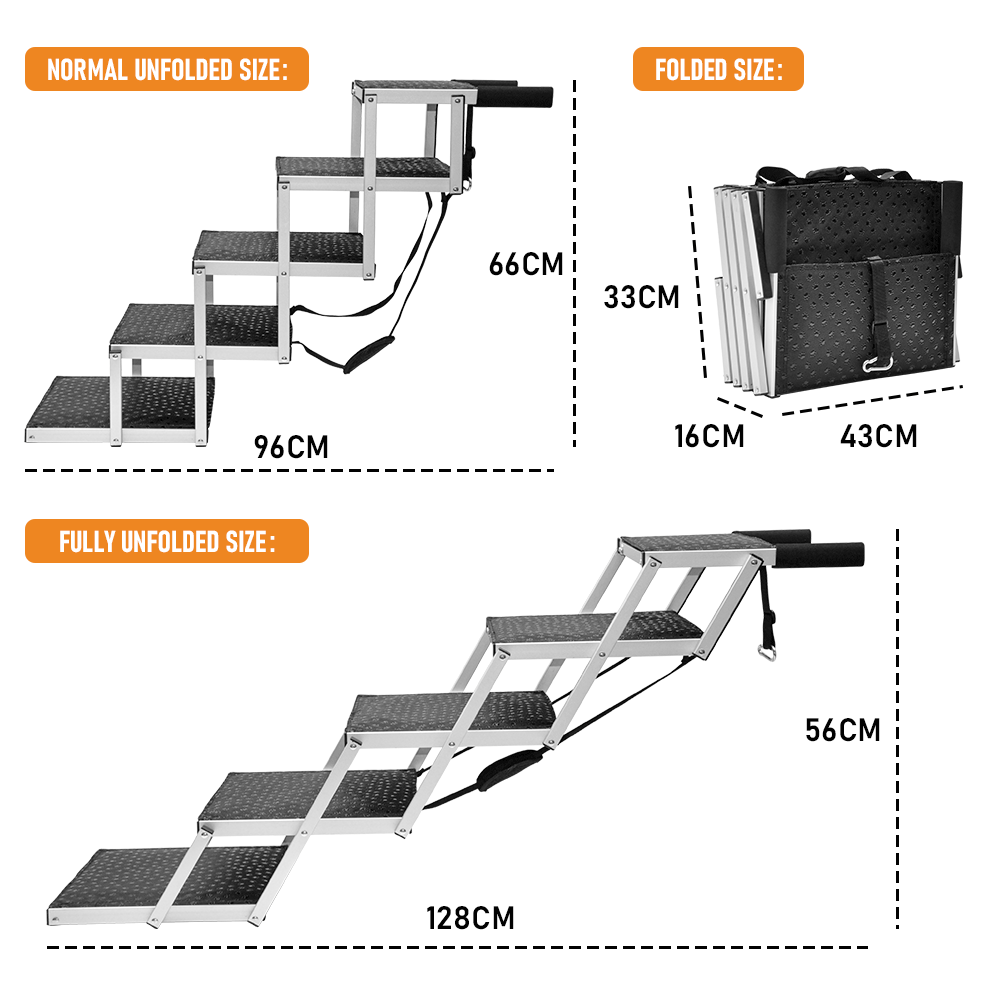 Folding Dog Stair Lightweight Aluminium Dog Ramp Adjustable Height 5 Steps Pet Ladder Loads up to 70Kg with Non-Slip Surface for Cars Trunk SUV Trucks - Image 7