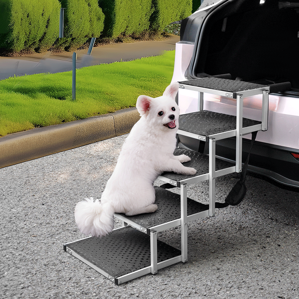 Folding Dog Stair Lightweight Aluminium Dog Ramp Adjustable Height 5 Steps Pet Ladder Loads up to 70Kg with Non-Slip Surface for Cars Trunk SUV Trucks - Image 9