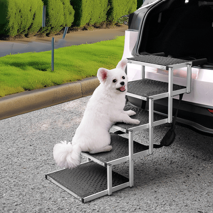 Folding Dog Stair Lightweight Aluminium Dog Ramp Adjustable Height 5 Steps Pet Ladder Loads up to 70Kg with Non-Slip Surface for Cars Trunk SUV Trucks - Image 9