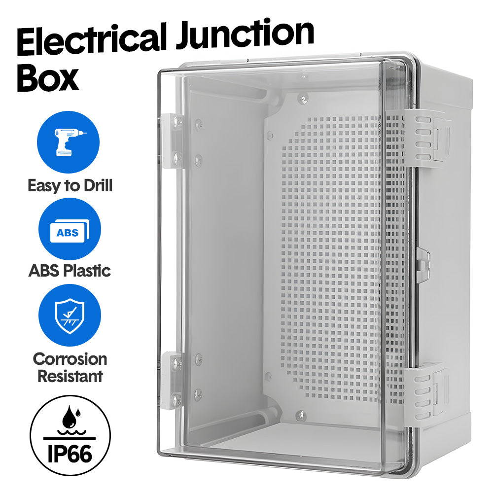 Electrical ABS Junction Box IP66 Waterproof Electrical Enclosure with Clear Hinged Cover and Mounting Plate for Electrical Project 30x20x17cm - Image 2
