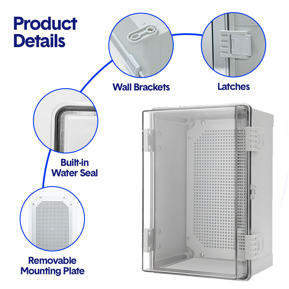 Electrical ABS Junction Box IP66 Waterproof Electrical Enclosure with Clear Hinged Cover and Mounting Plate for Electrical Project 30x20x17cm - Image 5