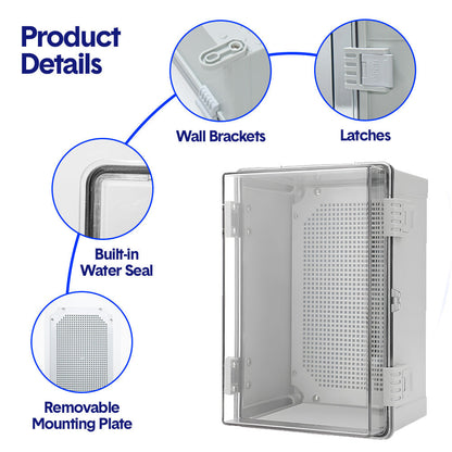 Electrical ABS Junction Box IP66 Waterproof Electrical Enclosure with Clear Hinged Cover and Mounting Plate for Electrical Project 30x20x17cm - Image 5