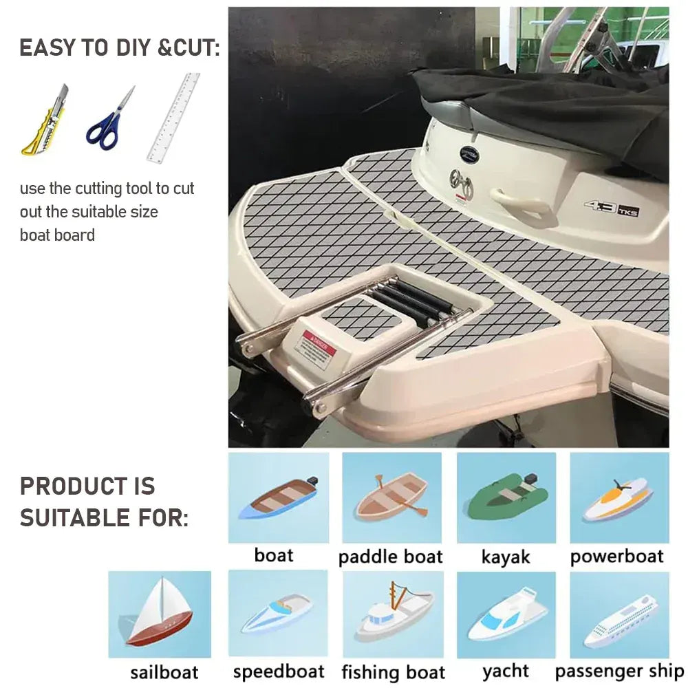 Adhesive Marine Decking EVA Foam Boat Flooring Teak Non-slip Mat Cuttable Deck Mat for Motorboat RV Yacht Kayak Surfboard 190cmx70cm Rhombus Grey - Image 9