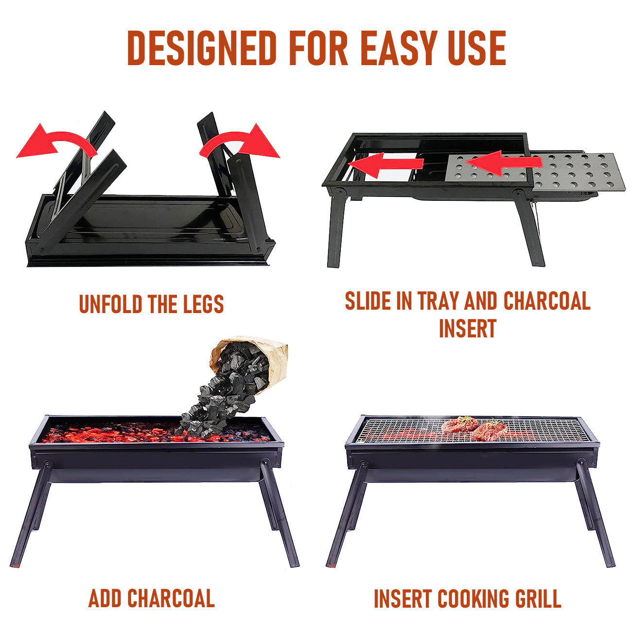 Charcoal BBQ Grill Folding Portable Camping Barbecue Grill Lightweight for Outdoor GrillingCamping Hiking Picnics Tailgating Backpack Party 60x22x37cm - Image 2