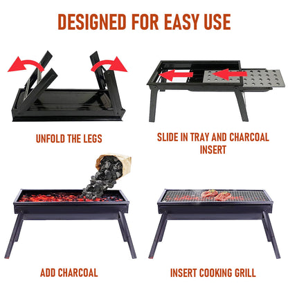 Charcoal BBQ Grill Folding Portable Camping Barbecue Grill Lightweight for Outdoor GrillingCamping Hiking Picnics Tailgating Backpack Party 60x22x37cm - Image 2