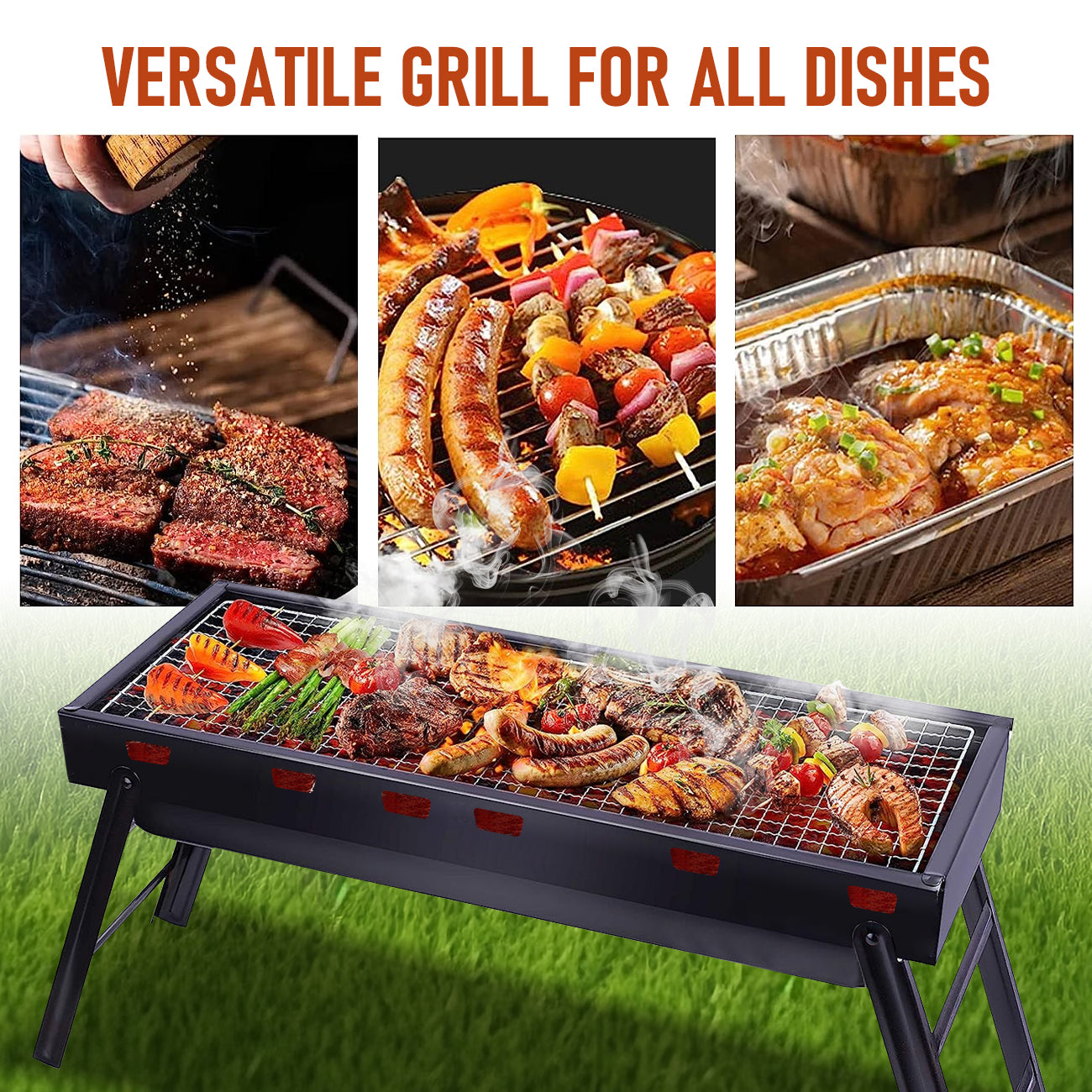 Charcoal BBQ Grill Folding Portable Camping Barbecue Grill Lightweight for Outdoor GrillingCamping Hiking Picnics Tailgating Backpack Party 60x22x37cm - Image 5