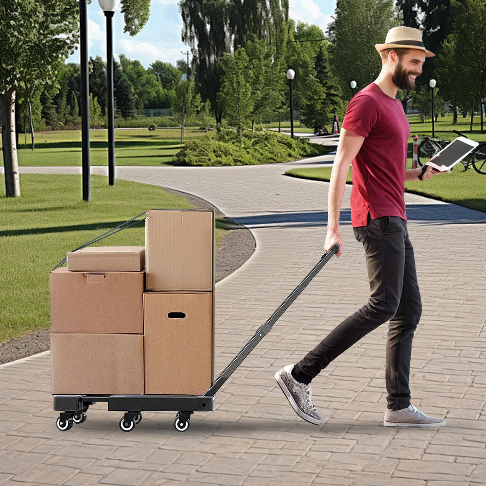 6-Wheel Folding Hand Truck Heavy Duty 227kg Capacity Collapsible Trolley with Elastic Strap Triple-Axle All-Terrain Design Moving RV Camping Warehouse - Image 9