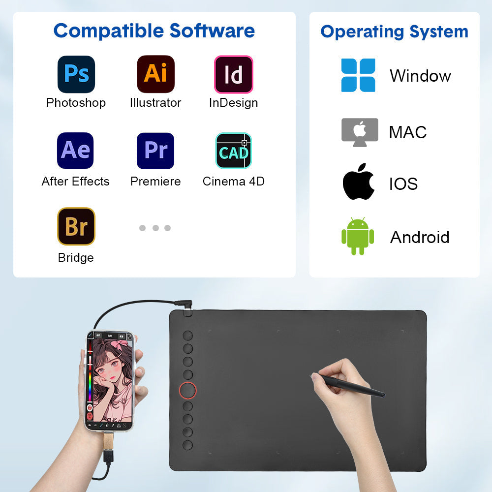 Digital Graphics Tablet Drawing Pad 8192 Levels Large Working Area 285x180mm Compatible with Win/MacOS Support PC/Mobile for Drawing Designing Teaching - Image 9
