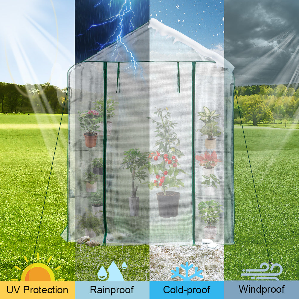 Greenhouse Walk-In Tunnel 3 Tier Planting Shelves 143x143x195cm Strong Stability with PE Cover Roll-up Zipper Door and Window for Outdoor Vegetable Plants - Image 4