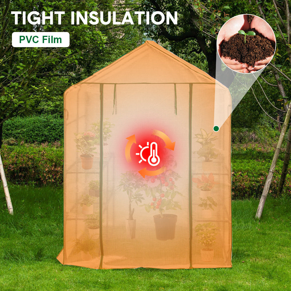 Greenhouse Walk-In Tunnel 3 Tier Planting Shelves 143x143x195cm Strong Stability with PE Cover Roll-up Zipper Door and Window for Outdoor Vegetable Plants - Image 6