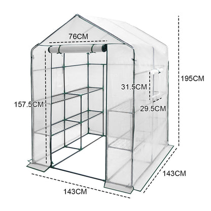 Greenhouse Walk-In Tunnel 3 Tier Planting Shelves 143x143x195cm Strong Stability with PE Cover Roll-up Zipper Door and Window for Outdoor Vegetable Plants - Image 8