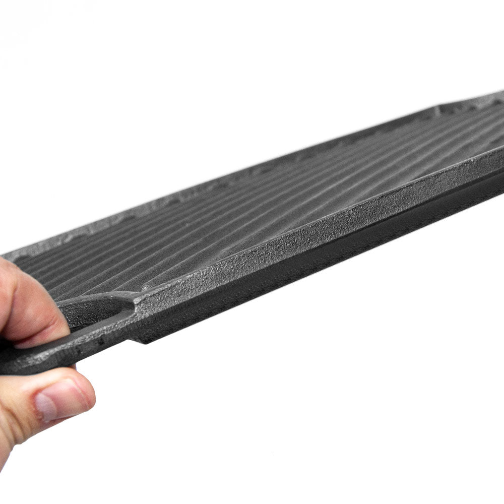 Reversible Cast Iron Griddle Rectangular BBQ Plate 43x24cm Double-Sided Flat Top Griddle Pan and Grooved Grill for Gas Stovetop Oven and Open Fire Black - Image 3