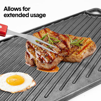 Reversible Cast Iron Griddle Rectangular BBQ Plate 43x24cm Double-Sided Flat Top Griddle Pan and Grooved Grill for Gas Stovetop Oven and Open Fire Black - Image 4