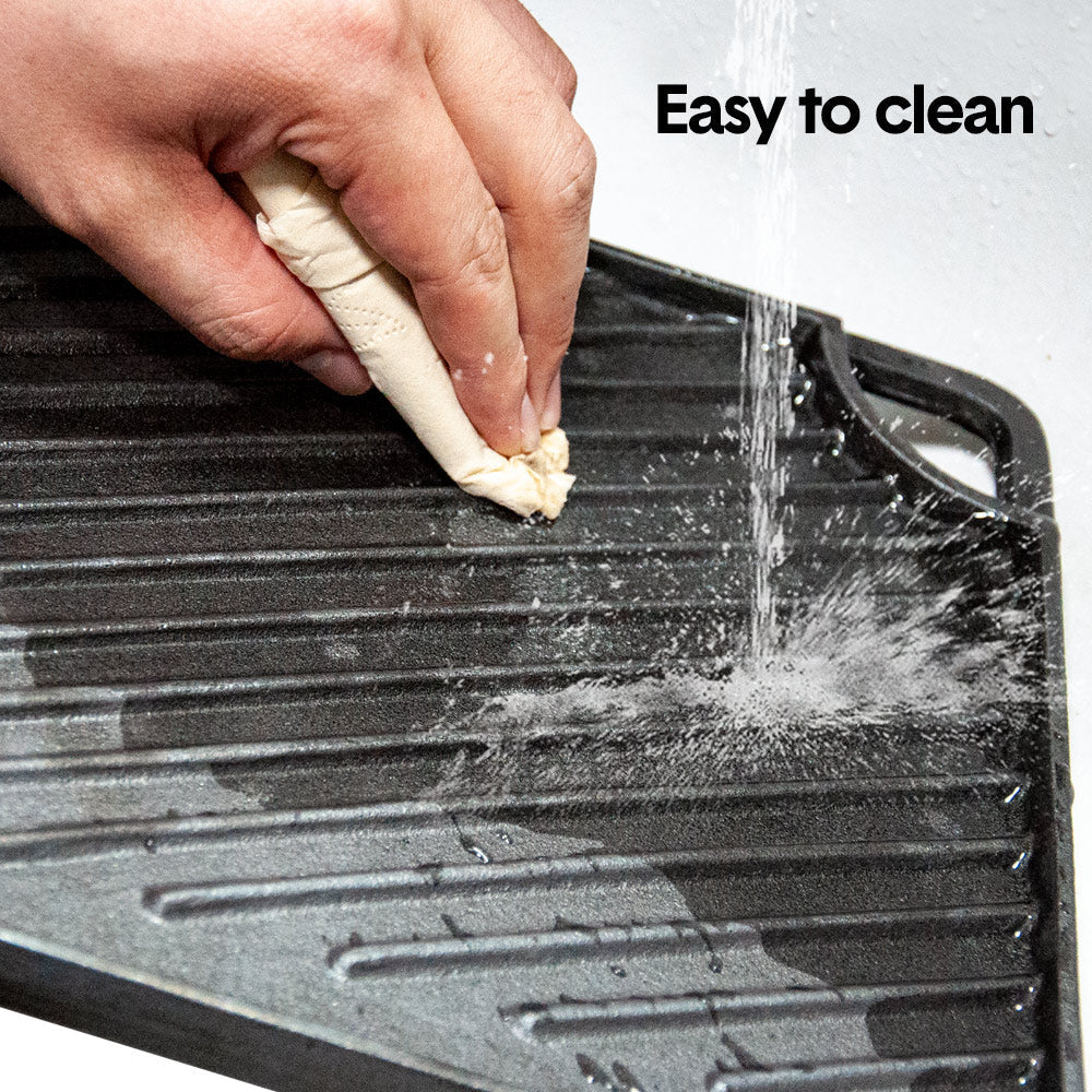 Reversible Cast Iron Griddle Rectangular BBQ Plate 43x24cm Double-Sided Flat Top Griddle Pan and Grooved Grill for Gas Stovetop Oven and Open Fire Black - Image 5