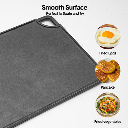 Reversible Cast Iron Griddle Rectangular BBQ Plate 43x24cm Double-Sided Flat Top Griddle Pan and Grooved Grill for Gas Stovetop Oven and Open Fire Black - Image 7