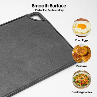 Reversible Cast Iron Griddle Rectangular BBQ Plate 43x24cm Double-Sided Flat Top Griddle Pan and Grooved Grill for Gas Stovetop Oven and Open Fire Black - Image 7