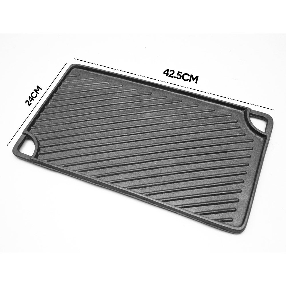 Reversible Cast Iron Griddle Rectangular BBQ Plate 43x24cm Double-Sided Flat Top Griddle Pan and Grooved Grill for Gas Stovetop Oven and Open Fire Black - Image 8
