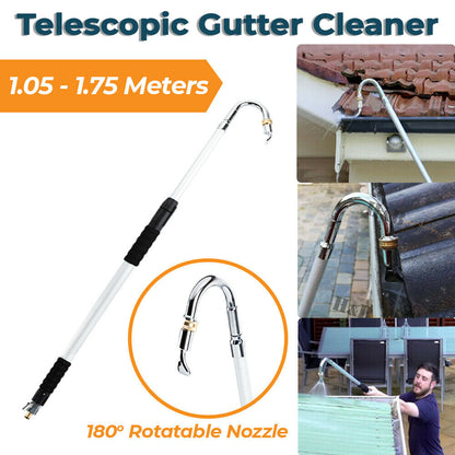 Stainless Steel Pressure Washer Gutter Cleaner Aluminium Alloy Water Fed Pole for Gutter Cleaning 180 Rotatable Nozzle Max 1.75m With Curved End - Image 2