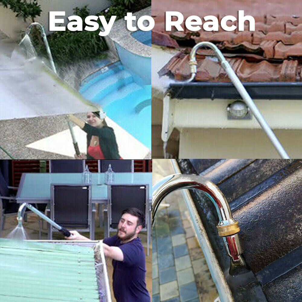 Stainless Steel Pressure Washer Gutter Cleaner Aluminium Alloy Water Fed Pole for Gutter Cleaning 180 Rotatable Nozzle Max 1.75m With Curved End - Image 3