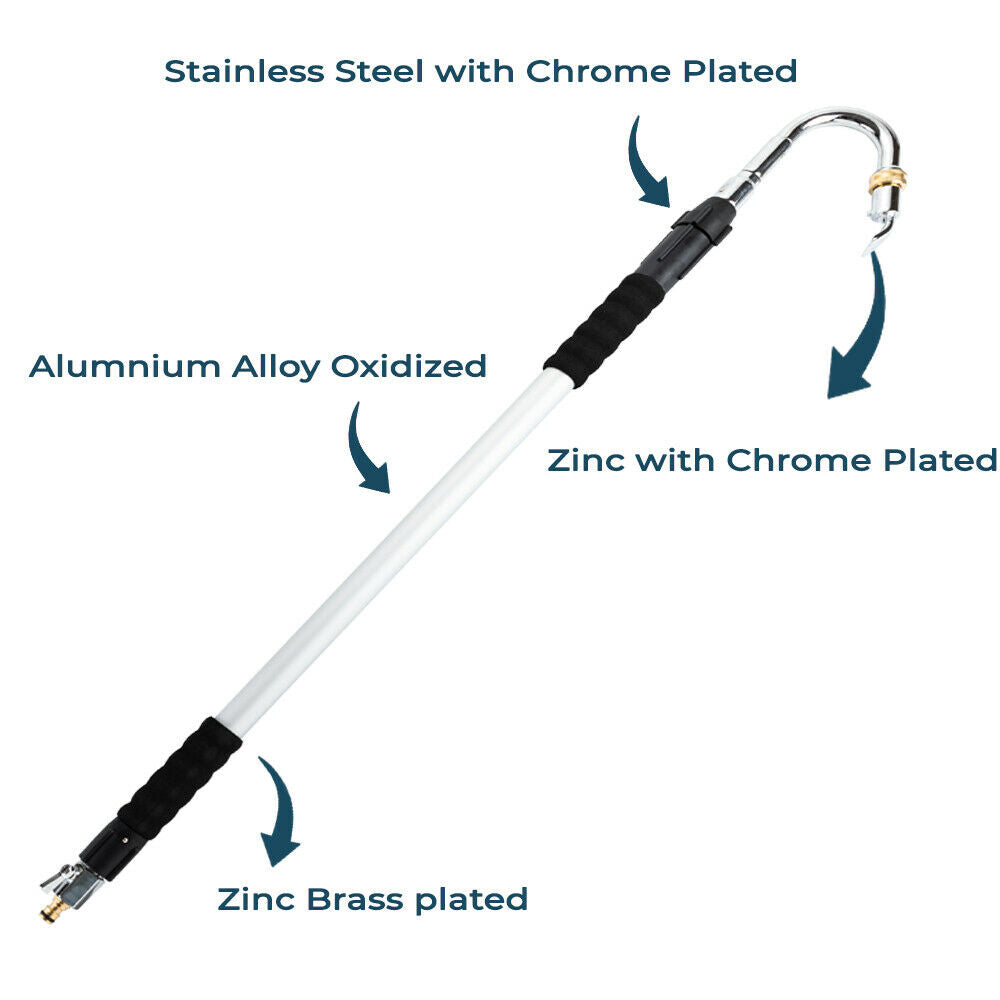Stainless Steel Pressure Washer Gutter Cleaner Aluminium Alloy Water Fed Pole for Gutter Cleaning 180 Rotatable Nozzle Max 1.75m With Curved End - Image 5