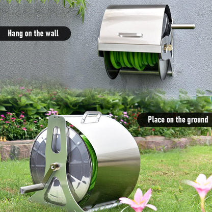 Large Stainless Steel Garden Hose Reel Cart Portable Pipe Holder With Rainproof Sunscreen Protection Lid and Crank Handle - Image 3