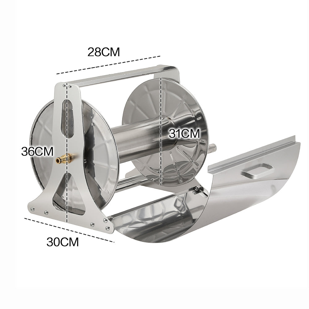 Large Stainless Steel Garden Hose Reel Cart Portable Pipe Holder With Rainproof Sunscreen Protection Lid and Crank Handle - Image 8