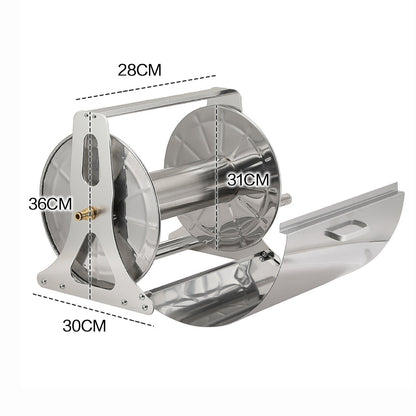 Large Stainless Steel Garden Hose Reel Cart Portable Pipe Holder With Rainproof Sunscreen Protection Lid and Crank Handle - Image 8