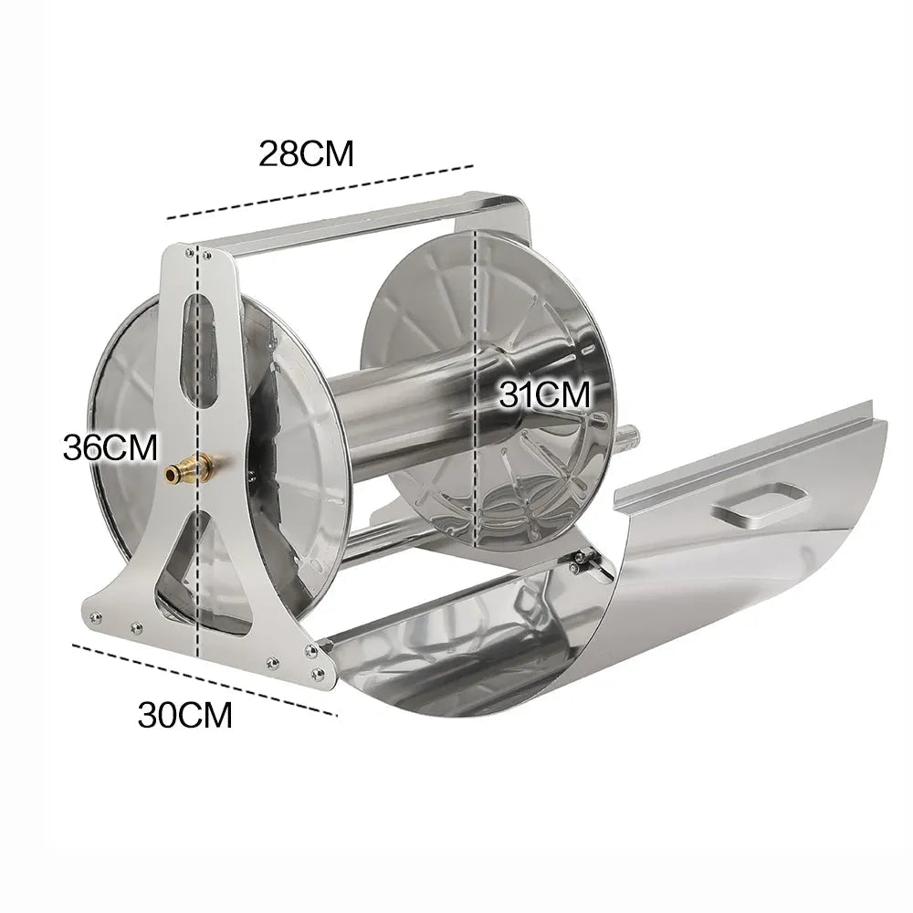 Large Stainless Steel Garden Hose Reel Cart Portable Pipe Holder With Rainproof Sunscreen Protection Lid and Crank Handle - Image 8