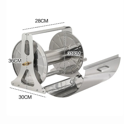 Large Stainless Steel Garden Hose Reel Cart Portable Pipe Holder With Rainproof Sunscreen Protection Lid and Crank Handle - Image 8