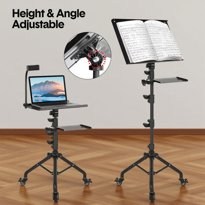 Mobile Laptop Tripod Stand 11-16 Inch on Wheels 82-170cm Height Adjustable Projector Stand Portable Stand with Gooseneck Phone Holder for Home Office - Image 5
