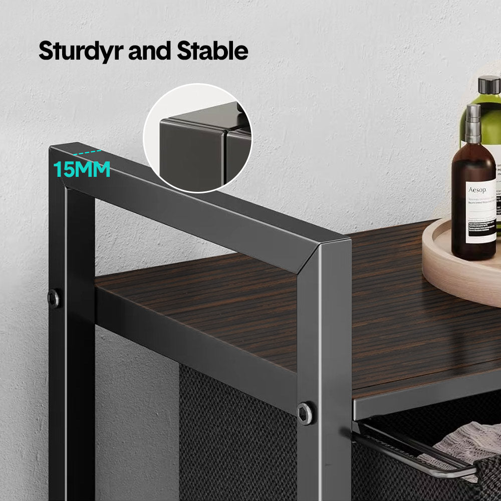 Laundry Hamper Basket Metal Laundry Organizer with MDF Shelf and 2 Waterproof Pull-Out Removable Dirty Clothes Bags for Laundry Room Bedroom Bathroom Dorm - Image 3