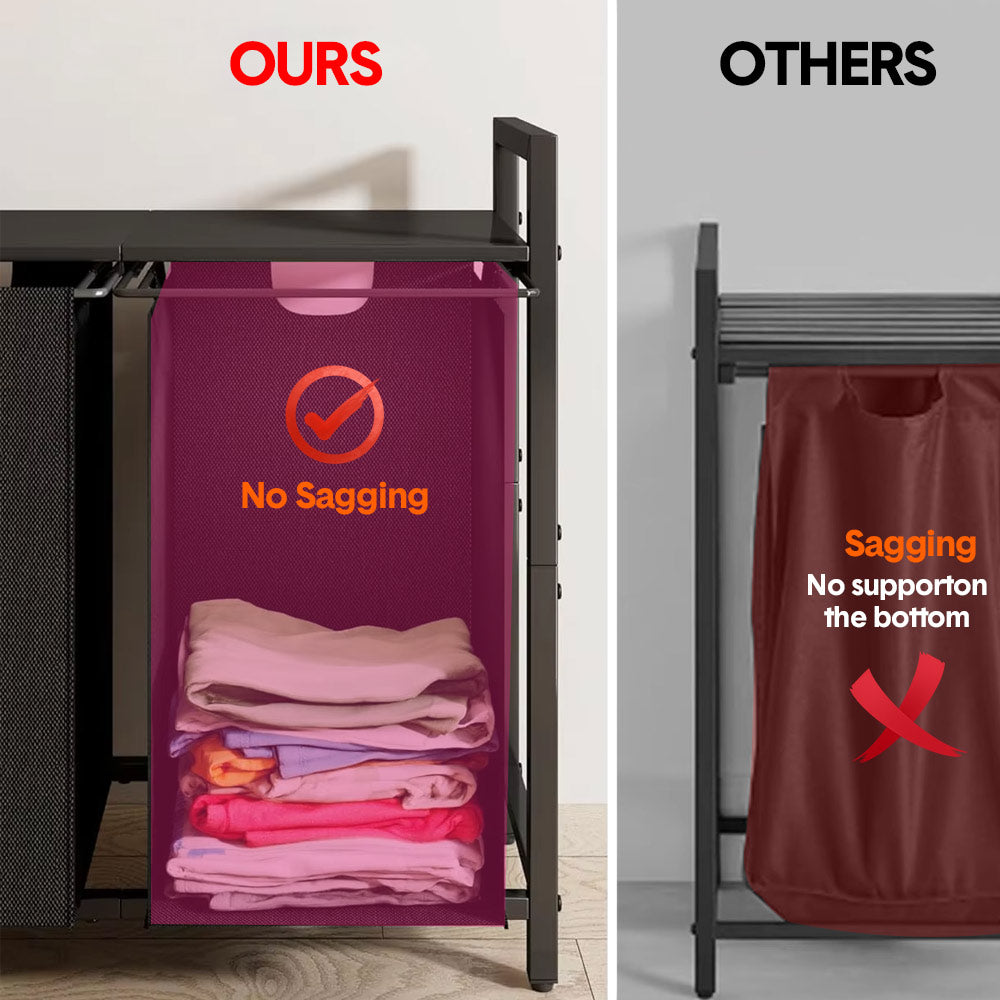 Laundry Hamper Basket Metal Laundry Organizer with MDF Shelf and 2 Waterproof Pull-Out Removable Dirty Clothes Bags for Laundry Room Bedroom Bathroom Dorm - Image 4