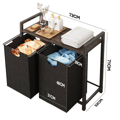 Laundry Hamper Basket Metal Laundry Organizer with MDF Shelf and 2 Waterproof Pull-Out Removable Dirty Clothes Bags for Laundry Room Bedroom Bathroom Dorm - Image 7